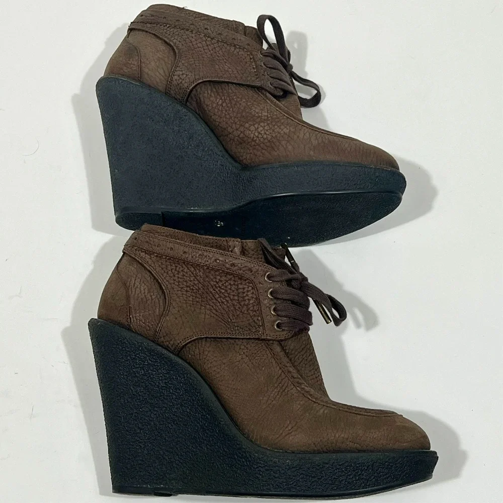 Burberry Prorsum Brown Leather Platform Wedge Booties Women's Size EU 37.5 US 7 - Picture 9 of 14